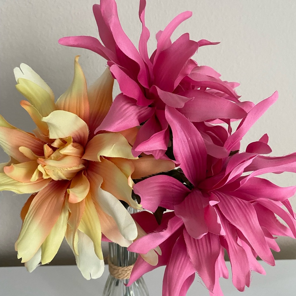 3 artificial Dahlia flower 8”